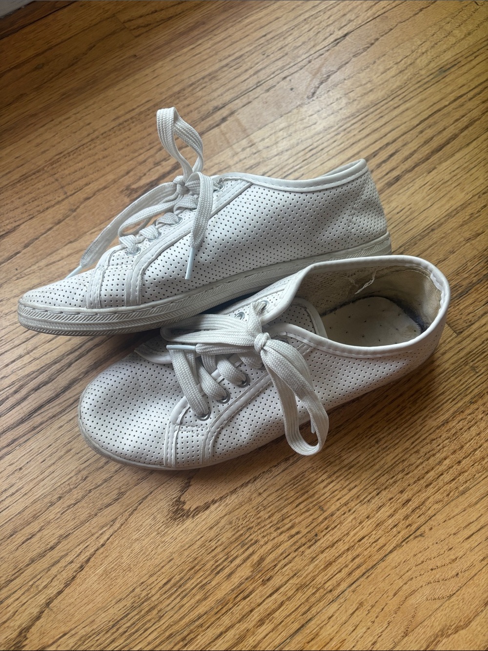 White Perforated Leather Lace-Up Sneakers 6